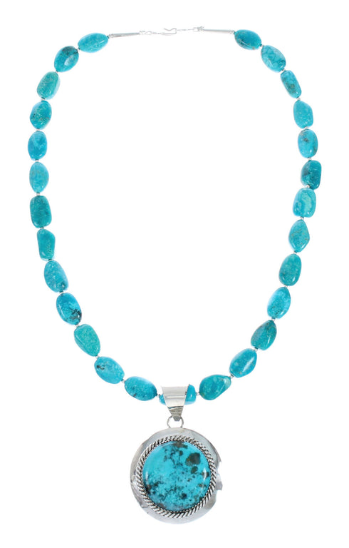 Navajo Turquoise Sterling Silver Pendant Bead Necklace X10695
